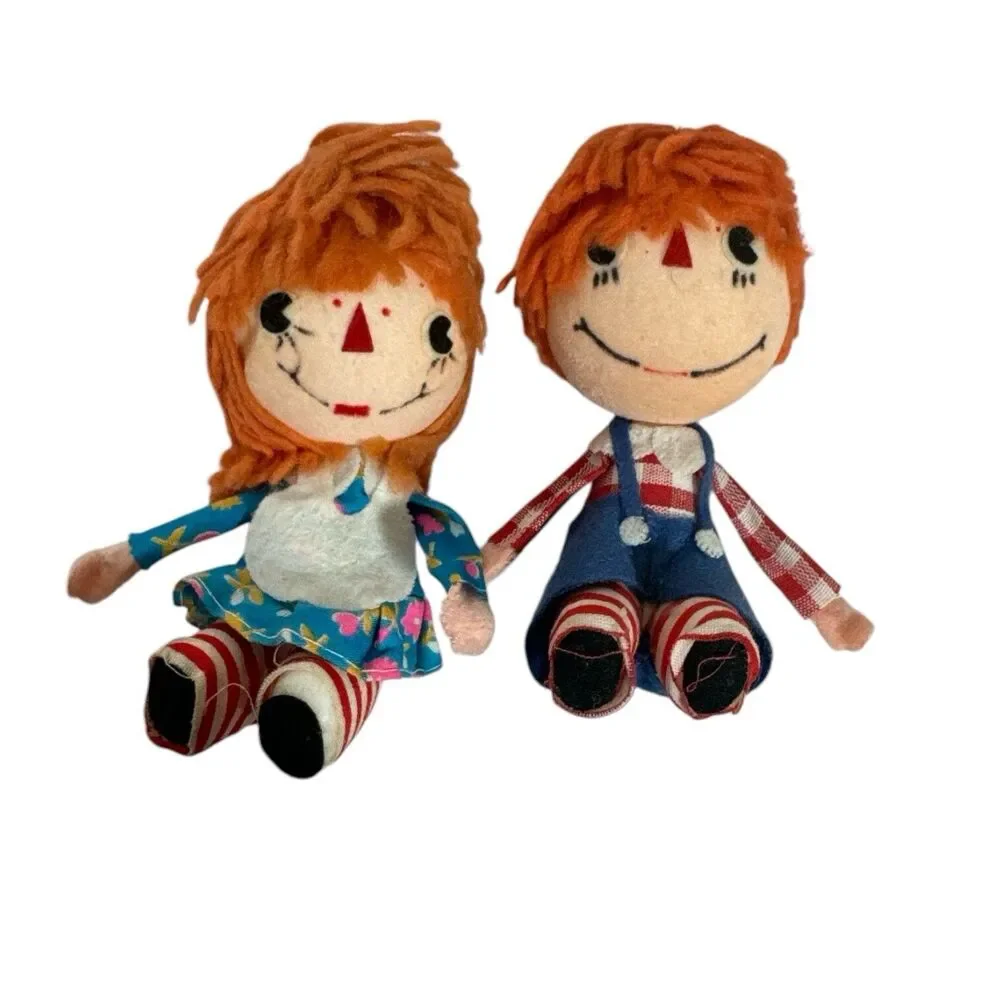 Vintage MCM Raggedy Ann Doll Big Head Christmas Flocked Ornaments